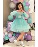 Foreverkidz Sequin Woven Full Sleeves Sequins Embellished Bow Applique Detailed Dress - Sea Green