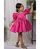 Foreverkidz Tafetta Woven Half Puffed Sleeves Beads & Pearls Embellished Bow Applique Detailed Dress  - Pink