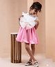 Foreverkidz Tafetta Woven Half Puffed Sleeves Bow Applique Detailed Shirt Style Dress - Pink