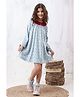 Foreverkidz Velvet Woven Full Sleeves Hearts Printed Peter Pan Collar Dress - Sea Green