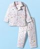 Babyhug Cotton Knit Full Sleeves Co-ords Night Suit With Dino Print - White