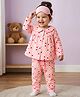Babyoye 100% Cotton Knit Full Sleeves Top & Pyjama Co-ord Night Suit With Heart Print - White