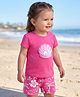 Babyoye 100% Cotton Knit Half Sleeves T-Shirt & Shorts Night Suit With Oyster Applique - Pink