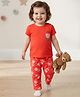 Babyoye 100% Cotton Knit Half Sleeves T-Shirt & Pyjama Night Suit With Floral Print - Red