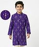 EARTHY TOUCH Single Jersey Knit Full Sleeves Kurta with Floral Glitter Print - Purple