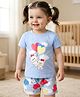 Babyoye 100% Cotton Knit Half Sleeves T-Shirt & Shorts Night Suit With Teddy Bear & Heart Print - Light Blue