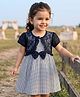 Babyhug Cotton Woven Frock & Half Sleeves Shrug With Polka Dot Print & Bow Applique - Navy Blue