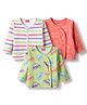 Babyhug 100% Cotton Knit Full Sleeves Striped Jhablas with Car Print Pack of 3 - Coral Light Green & White