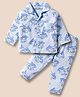 Little Darlings Interlock Knit Full Sleeves Co-ords Night Suit With Shark Print - White & Blue