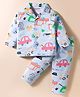Little Darlings Interlock Knit Full Sleeves Co-ords Night Suit With Vehicle Print - Light Blue