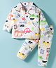 Little Darlings Interlock Knit Full Sleeves Co-ords Night Suit With Vehicle Print - Cream