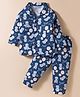 Little Darlings Interlock Knit Full Sleeves Co-ords Night Suit With Bear Print - Navy Blue
