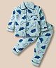 Little Darlings Interlock Knit Full Sleeves Co-ords Night Suit With Dino Print - Light Blue