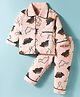 Little Darlings Interlock Knit Full Sleeves Co-ords Night Suit With Dino Print - Peach