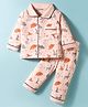 Little Darlings Interlock Knit Full Sleeves Co-ords Night Suit With Animal Print - Peach