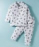 Little Darlings Textile Woven Full Sleeves Co-ords Night Suit With Bear Print - White