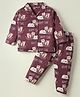 Little Darlings Interlock Knit Full Sleeves Co-ords Night Suit With Animal Print - Wine