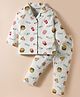 Little Darlings Interlock Knit Full Sleeves Co-ords Night Suit With Pizza Print - Sea Green