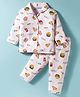 Little Darlings Interlock Knit Full Sleeves Co-ords Night Suit With Pizza Print - Pink
