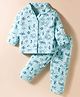 Little Darlings Interlock Knit Full Sleeves Co-ords Night Suit With Fish Print - Aqua