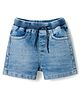 Bonfino Woven Knee Length Washed Denim Shorts With Rib Waistband - Light Blue