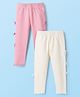 Babyhug Cotton Lycra Knit Full Length Solid Color Leggings with Bow Pack of 2 - Pink & White