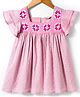 Bonfino 100% Cotton Dobby Woven Half Sleeves  Textured Frock with Crochet Detailing - Pink