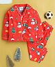 Knitting Doodles Christmas Theme Pure Cotton Woven Full Sleeves Snowman Printed Coordinating Night Suit Set - Red