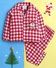 Knitting Doodles Christmas Theme Pure Cotton Woven Full Sleeves Checked Santa Claus Embroidered Night Suit Set - Red