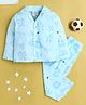 Knitting Doodles Pure Cotton Woven Full Sleeves Snowflakes Printed Coordinating Night Suit Set - Light Blue
