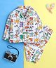 Knitting Doodles Pure Cotton Woven Full Sleeves Animals Printed Coordinating Night Suit Set - White