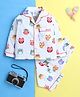 Knitting Doodles Pure Cotton Woven Full Sleeves Owl Printed Coordinating Night Suit Set - White