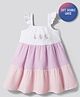 Bonfino 100% Cotton Woven Double Gauze Frill Sleeve Tiered Dress With Embroidery - Multicolour
