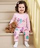 Babyoye 100% Cotton Knit Full Sleeves Co-ords T-Shirt & Pajama Night Suit with Dino Print - Pink