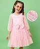 Hola Bonita Knit Three Fourth Sleeves Foil Printed Mesh Party Dress With Bow - Pink