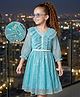Hola Bonita Knit Three Fourth Sleeves Party Dress with Belt Frill & Sequin Detailing - Aqua Blue