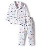 Babyhug Cotton Knit Full Sleeves Co-ords Night Suit With Vehicle Print - White