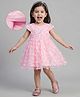 Bonfino Woven Half Cap Sleeves Party Dress with 3D Floral Applique & Sequin - Pink