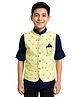 Charchit Cotton Blend Woven Full Sleeves Solid Shirt With Abstract Printed Nehru Jacket - Lemon