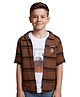 Charchit Cotton Woven Full Sleeves Striped Shacket With Typography Printed Tee - Rust