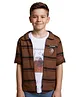 Charchit Cotton Woven Full Sleeves Striped Shacket With Typography Printed Tee - Rust
