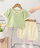 POP STREET KIDS Cotton Knit Half Sleeves Floral Applique Detailed Tee With Shorts Set  - Green