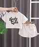 POP STREET KIDS Cotton Knit Half Sleeves Lucky Cycle Text Printed Tee With Shorts Set - White