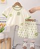 POP STREET KIDS Cotton Knit Half Sleeves Floral Printed & Patch Detailed Tee With Shorts Set - White