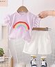POP STREET KIDS Cotton Knit Frill Sleeves Rainbow Applique Detailed Top With Shorts - Lavender
