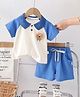 POP STREET KIDS Cotton Knit Half Raglan Sleeves Lion Patch Detailed Tee With Shorts - Blue