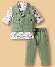 WOW Clothes Cotton Woven Full Sleeves Animal Printed 3 Piece Party Suit With Bow Applique - Green
