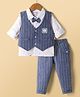 WOW Clothes Cotton Woven Full Sleeves Printed 3 Piece Party Suit With Bow Applique - Blue