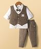 WOW Clothes Cotton Woven Full Sleeves Printed 3 Piece Party Suit With Bow Applique - Khaki