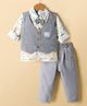 WOW Clothes Cotton Woven Full Sleeves 3 Piece Party Suit With Animal Print & Bow Applique - Blue